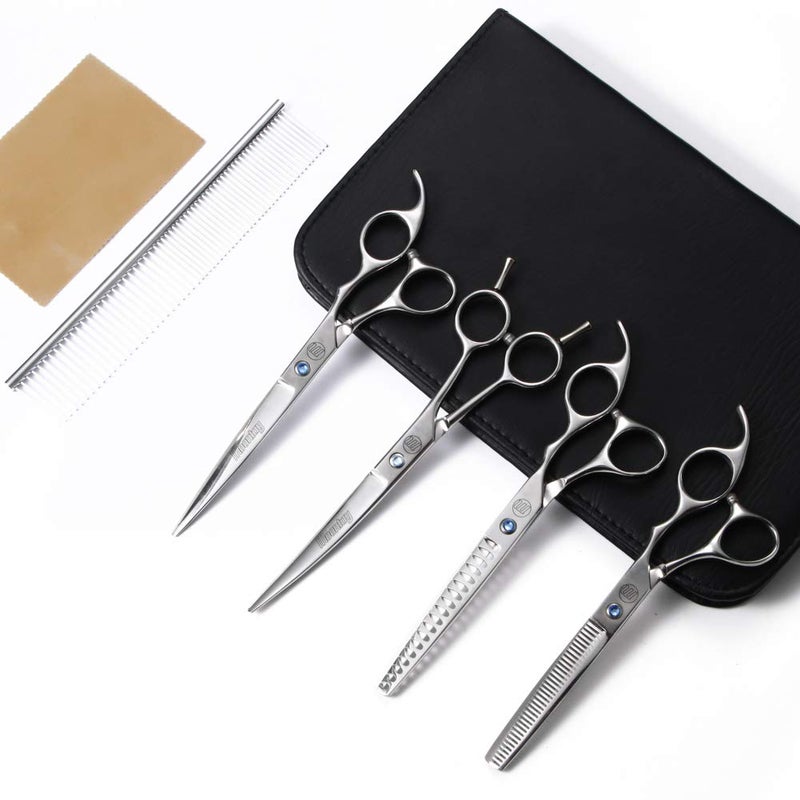Moontay Professional Dog Scissors Set, 7 Inch/8 Inch Curved Chunkers & Thinning Shears with Grooming Comb - Image 3